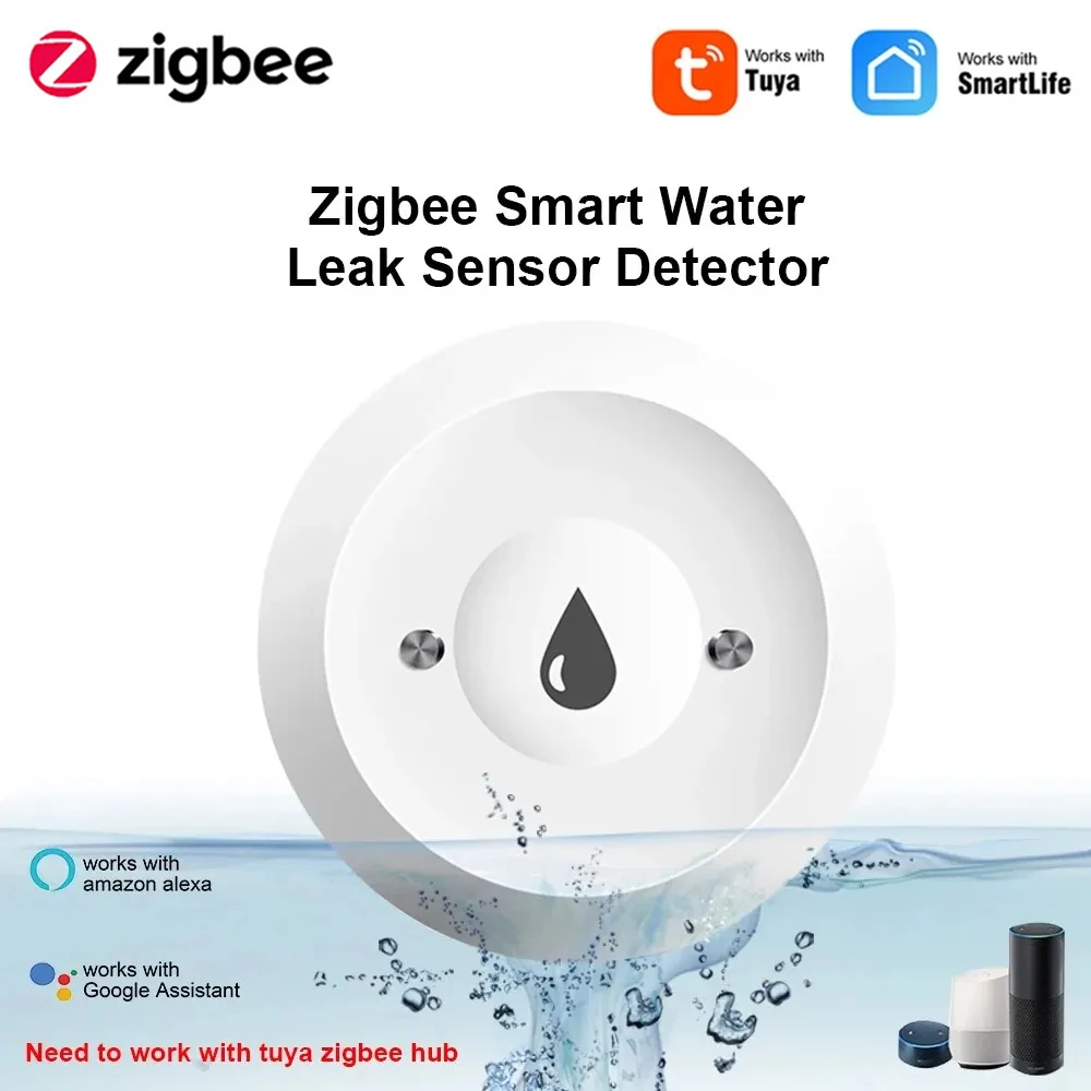 

Tuya Zigbee Water Leak Sensor Water Flood Sensor Smart Life App Alert Overflow Water Leakage Detector for Kitchen/Bathroom