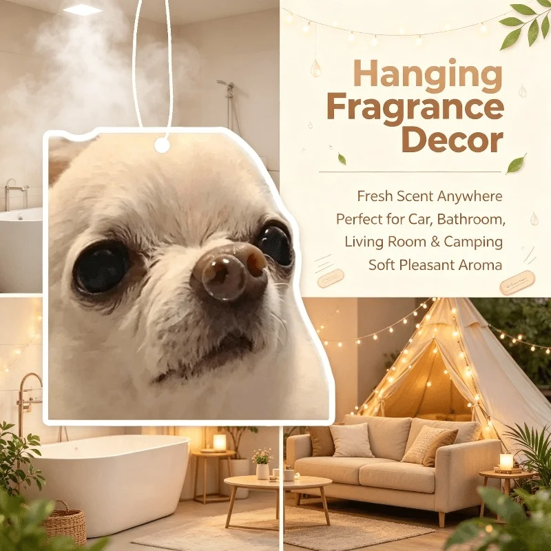Car Air Freshener Cute Chihuahua Close Up Hanging Scent Card for Car Interior Decor Rearview Mirror Ornament Gift