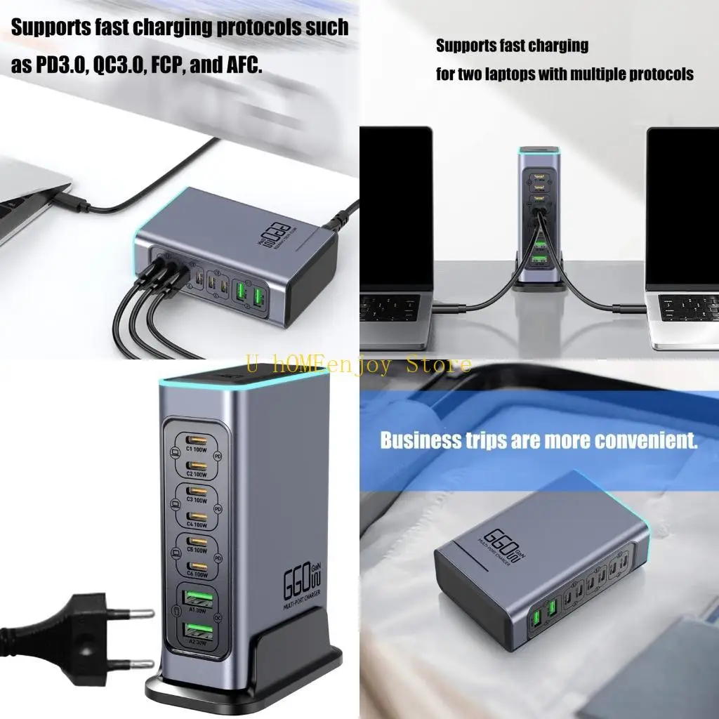 

B0KF Compactly 8port 660W USB C Зарядное устройство для эффективной зарядки смартфонов ноутбуки и таблетки Универсальная