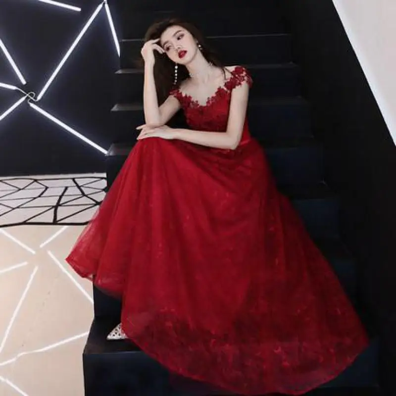 Red Flower Appliques Bride Wedding Party Dress Gown Off Shoulder Sexy Qipao Mesh Bandage Beads Cheongsam Female Belt Vestidos