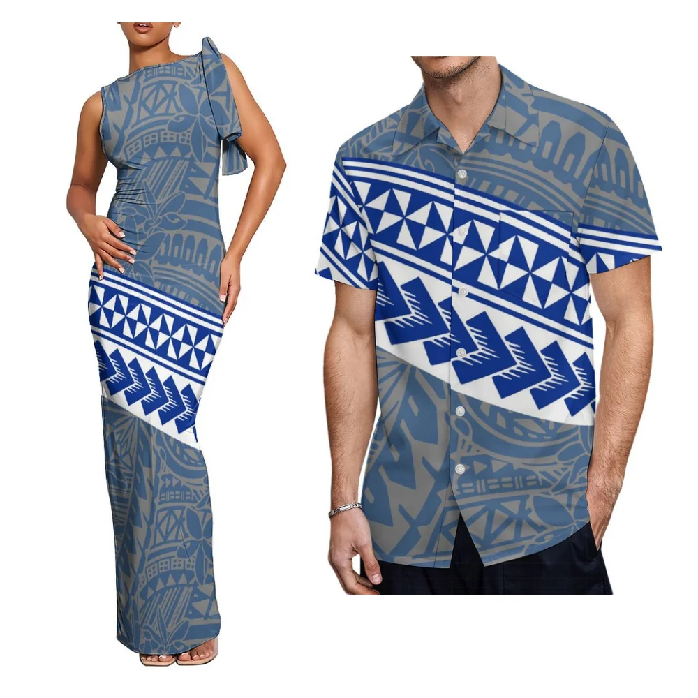 Conjunto de casal de moda personalizado ilhas do pacífico vestido feminino vintage plus size vestido e camisa masculina samoa tonga fiji roupas