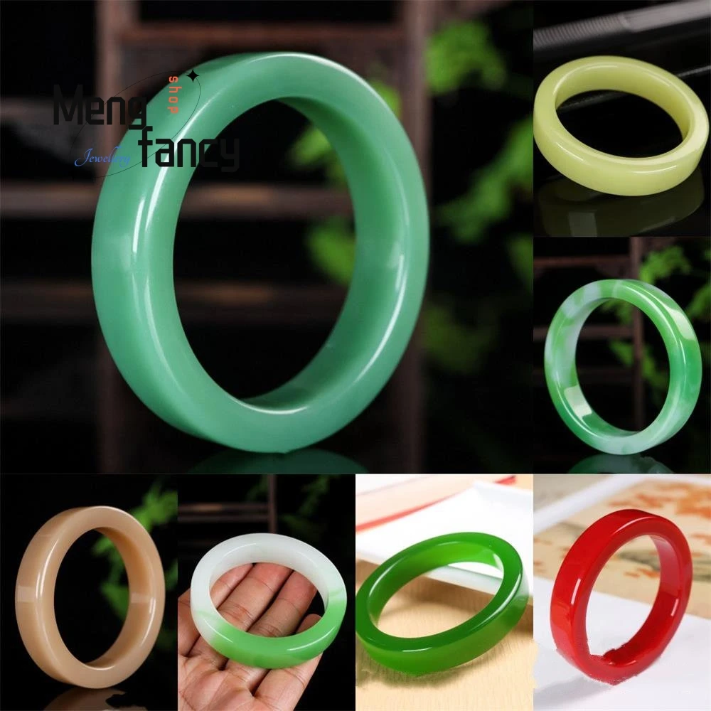 

Natural Hetian Jade Blue Floating Flower Quadrate Colorful Bangle High-grade Exquisite Fashion Jewelry Best Selling Holiday Gift