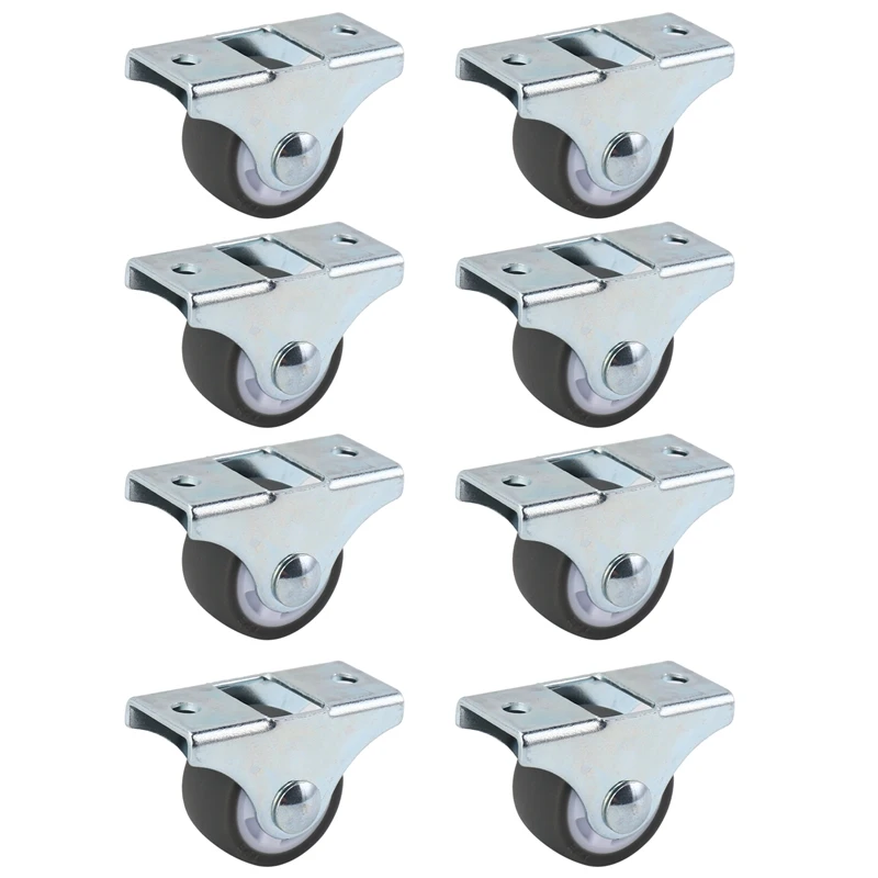 8PCS TPE Caster Wheels Duty Fixed Casters With Rigid Non-Swivel Base Ball Bearing Trolley Wheels Top Plate 1 Inch