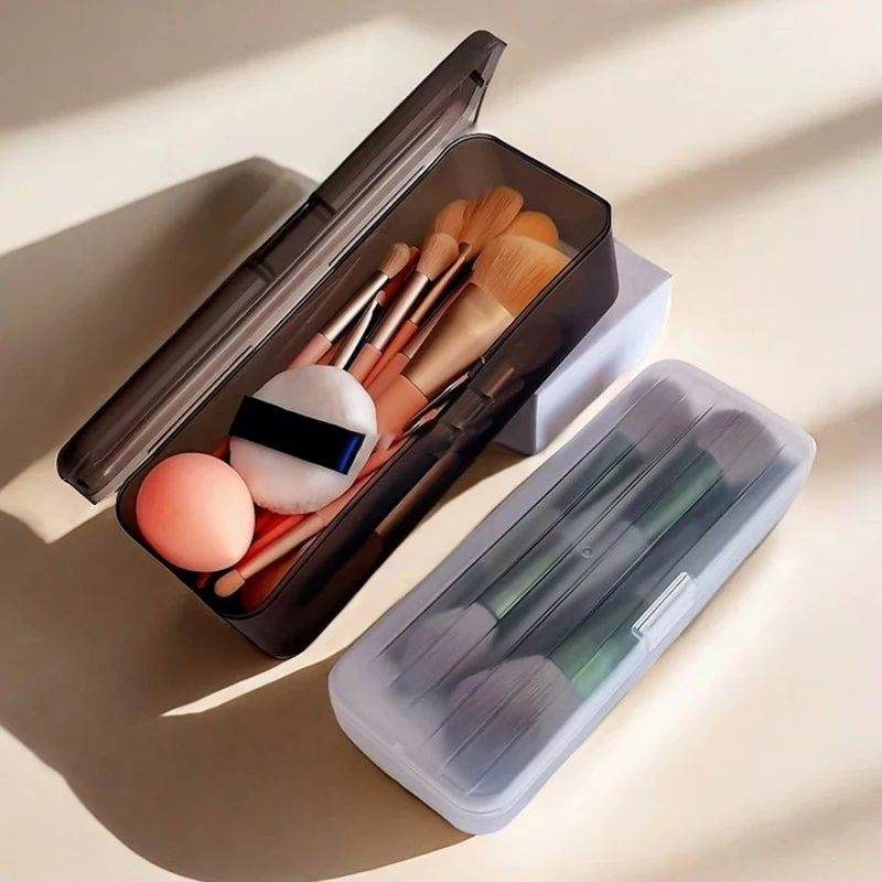 2 Sizes Cosmetic Storage Box Transparent Plastic Pen Holder Makeup Brush Storage Bucket Student Stationery Storage Box view 3