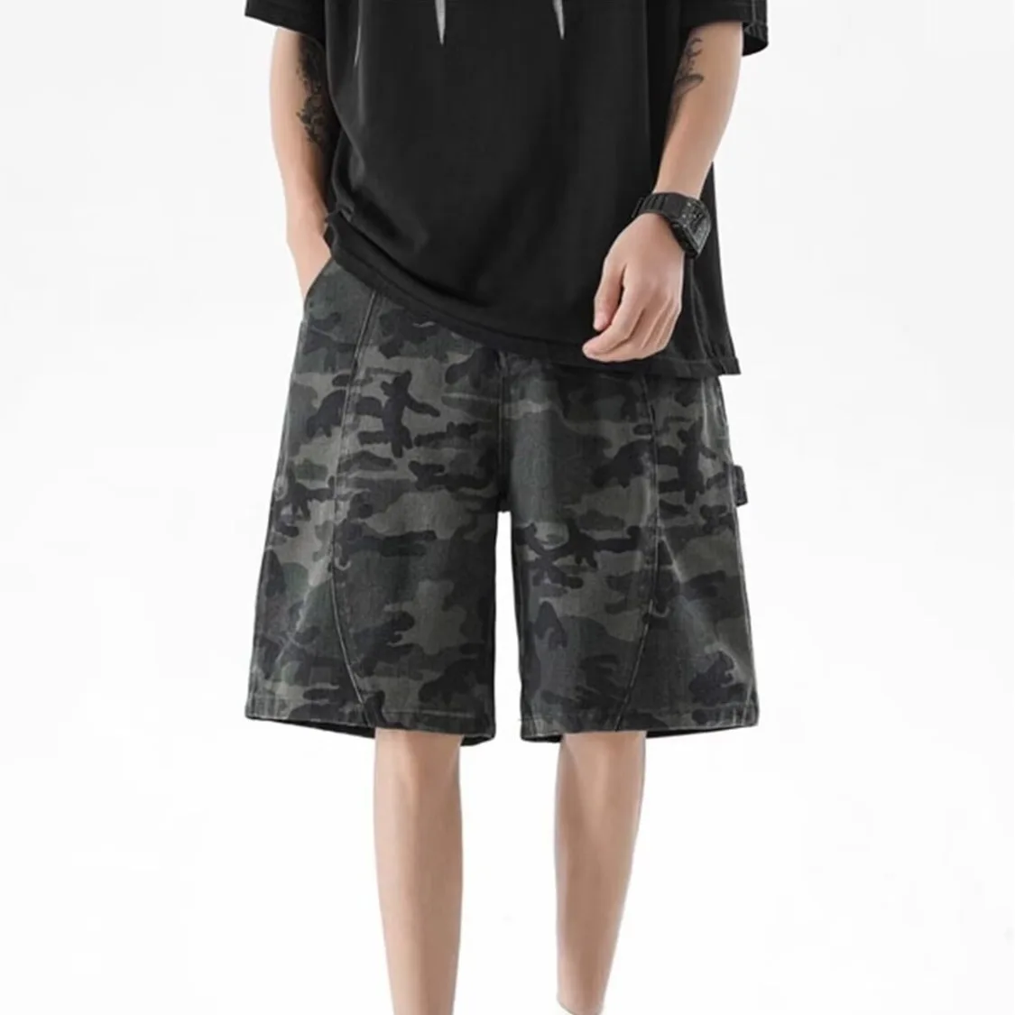 

Men's Camouflage Work Pants Denim Shorts Casual Five Quarter Shorts Y2K Streetwear Retro Loose Summer Fashion