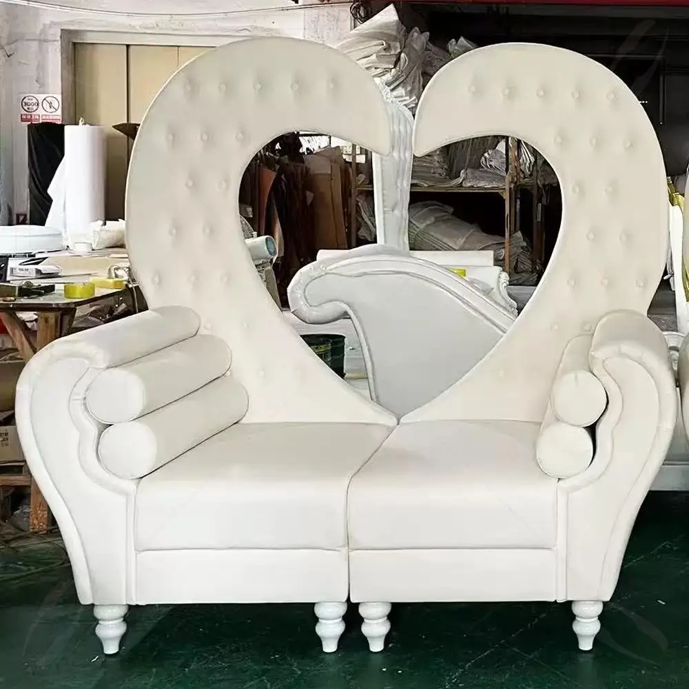 Luxury Princess Prince King Queen Swan Shape Backrest Heart Shaped White Double Loveseat Wedding Throne Chair