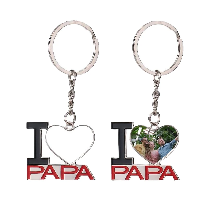 20pcs/Lot Father's Day Gift I LOVE PAPA Keychain Sublimation Metal Keychains Blank for Custom printing