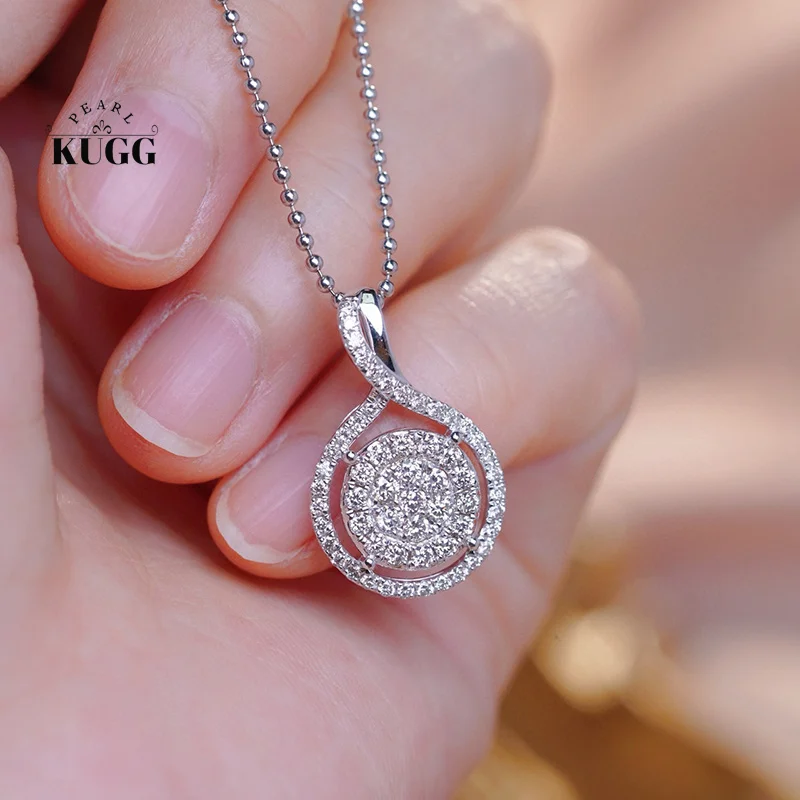 KUGG 18K White Gold Necklace Shiny 0.70carat Real Natural Diamond Pendant Necklace for Women Elegant Round Design High Jewelry