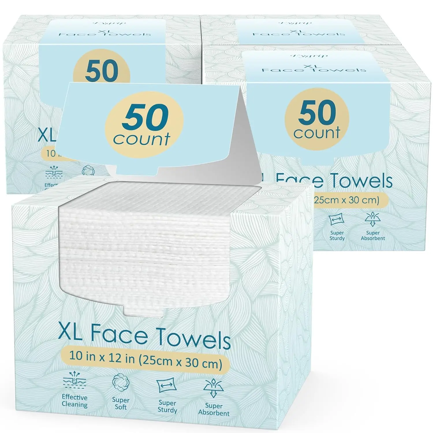 

4 Pack XL Disposable Face Towels, 50 Count Each, Soft Viscose Fibre for Women Cleansing
