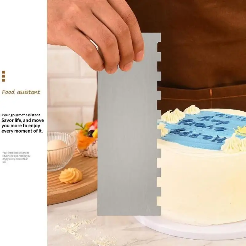 Stainless Steel Cake Smoother Scraper With Double Sawtooth Edge And Rust Resistant Surface Perfect For Home Baking Cake