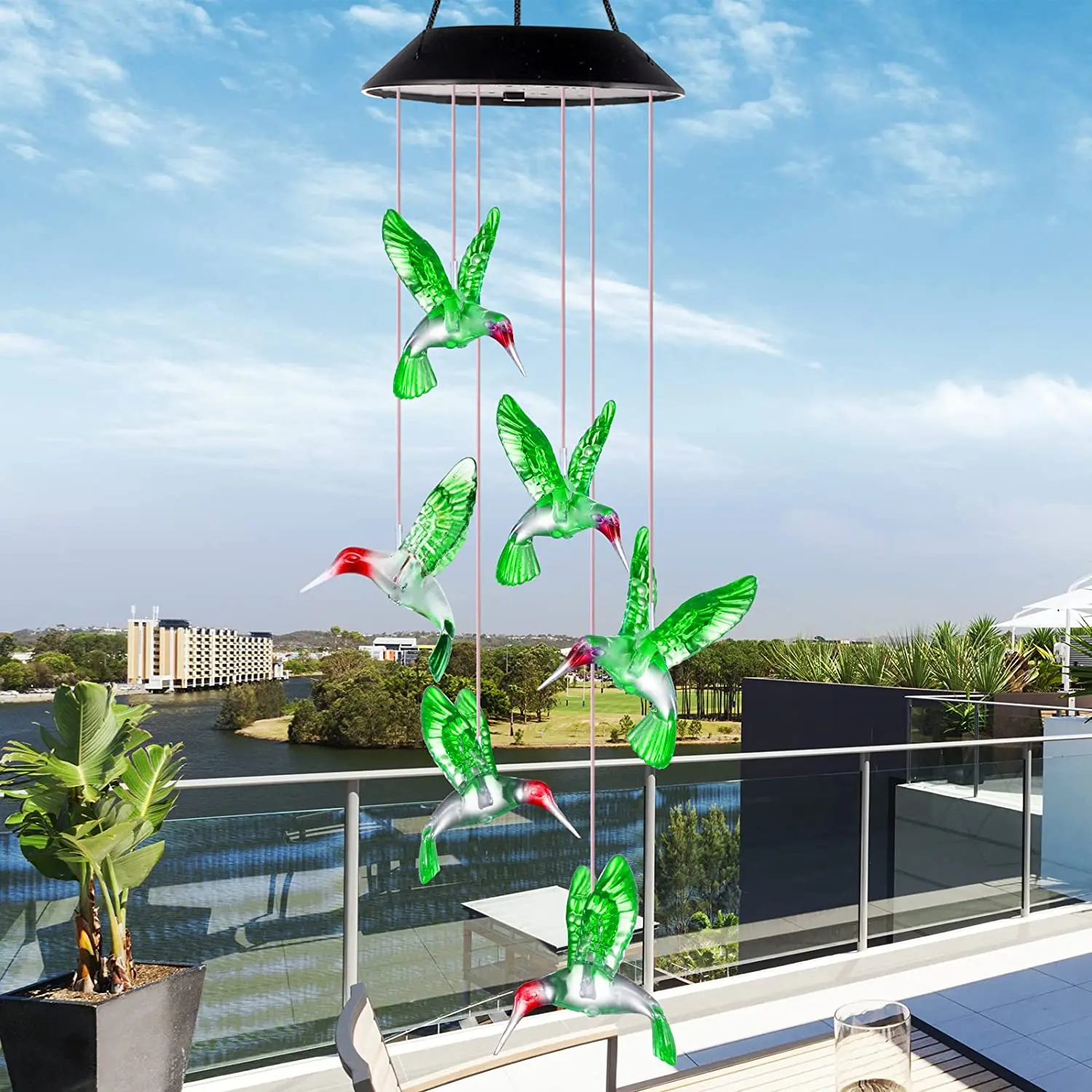 Solar Hummingbird Wind Chimes Outdoor Decor Yard Garden Decorations Birthday Memorial Gifts Dragonfly