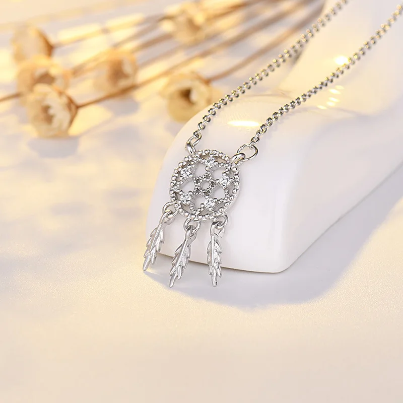 Hot 925 silver feather dream catcher necklace wholesale Korean version of the simple fashion wild sweet jewelry