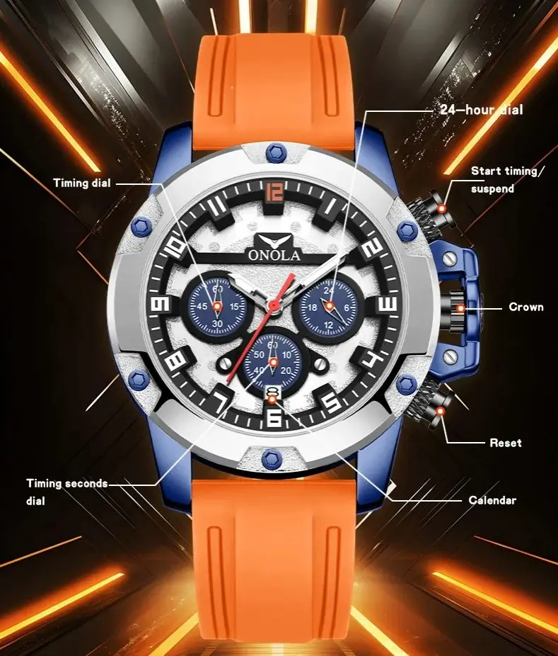 Mode Blau Uhren Männer Sport Marke ONOLA Casual Silikon Armband Wasserdicht Chronograph Quarz Armbanduhr Mann Geschenk Dropshipping