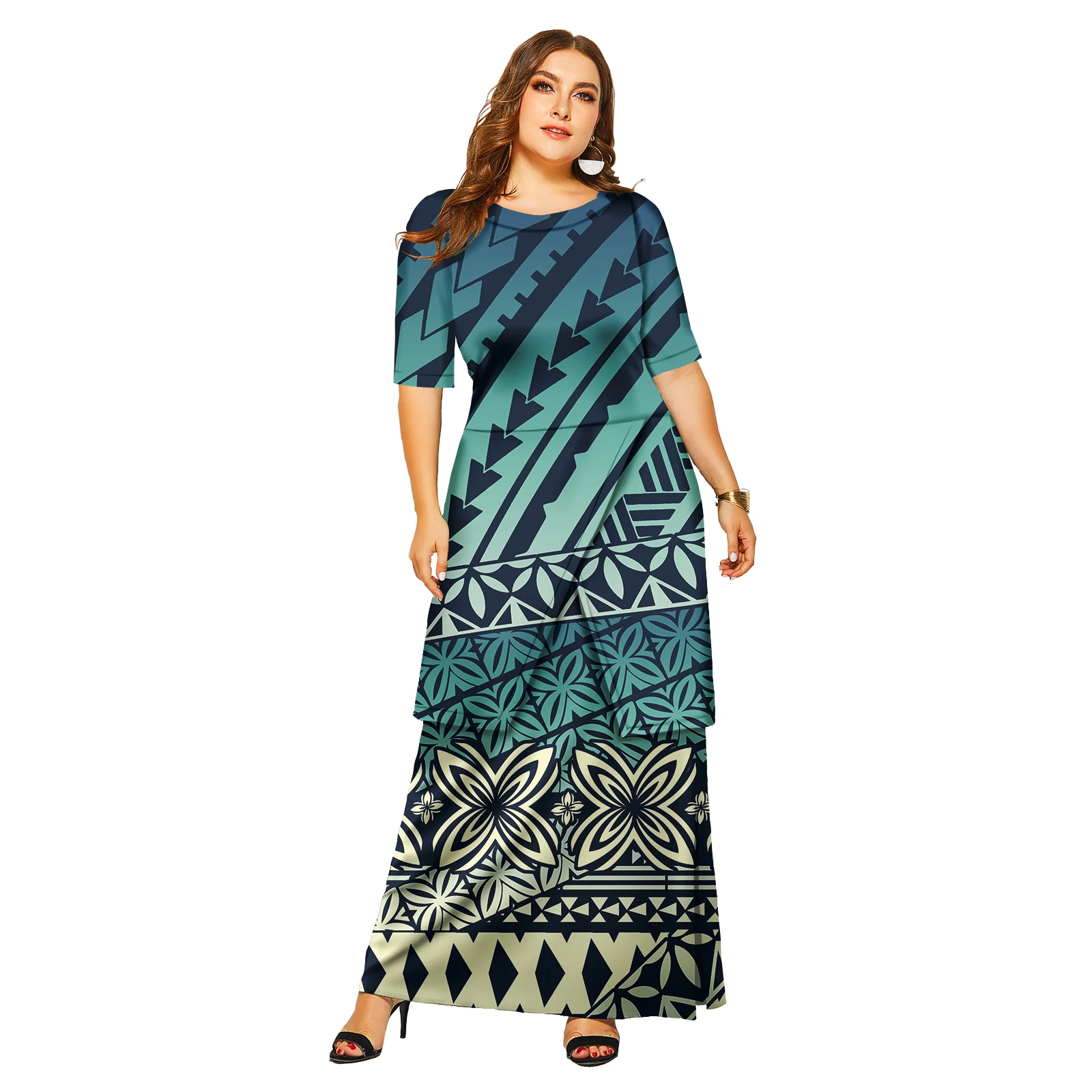 Samoan Puletasi Tapa ดอกไม้เสื้อและชุด 2 ชิ้น Polynesian Tribal ชุด Island Dress Plus ขนาดเสื้อผ้าผู้หญิง