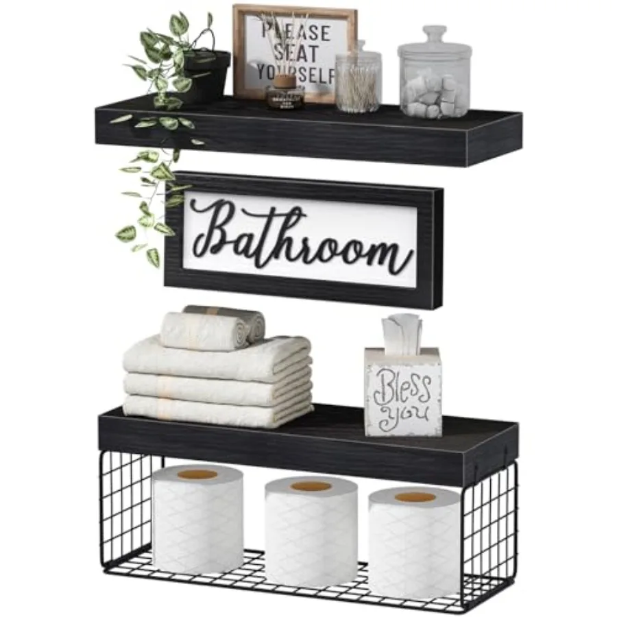 

‎ Настенные полки для ванной над унитазом – Декоративные полки для хранения туалетной бумаги в стиле фермерского дома, эстетичные украшения, маленькие плавающие полки