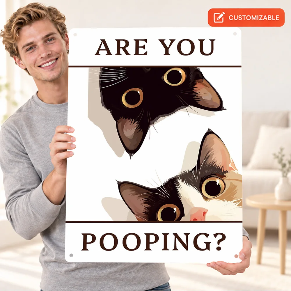 Funny Bathroom Cat Meme Humor Aluminum Poster Personalized Metal Sign Decorative Playful Wall Art For Guest Toilet Room Accent