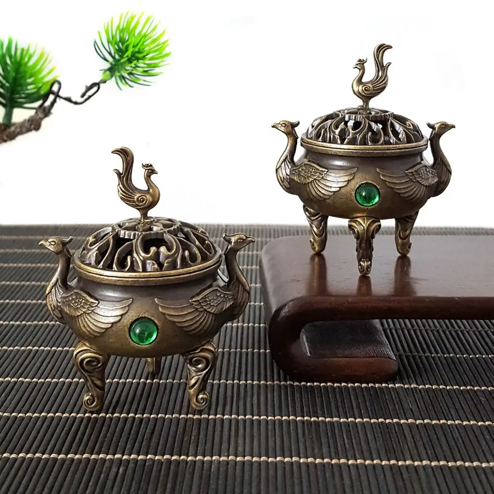 Alloy Incense Burner Stick Holder Hollowed Out Patterns Auspicious Lotus Incense Censer Retro Sandalwood Three Legged Stove