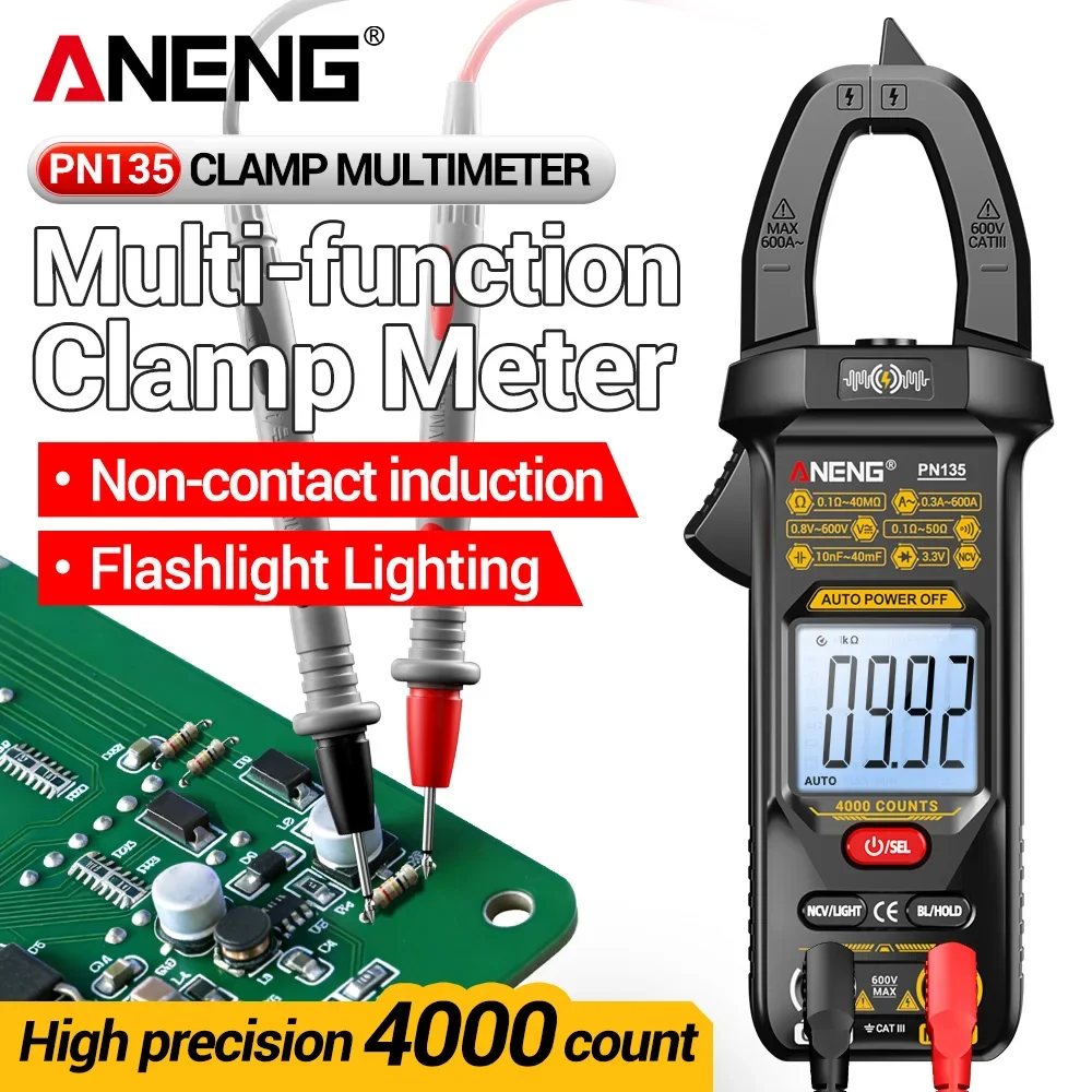 ANENG PN135 Clamp Meter 4000 Counts 400A AC NCV Flashlight Current Voltage Resistance Capacitance Electrician Repair Test Tool