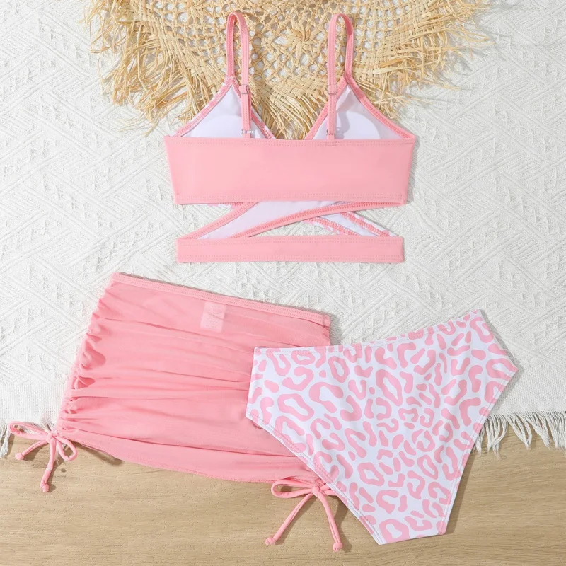 

2025New Children's Swimsuit Cute Girls Bikini Three-Piece Set with Chest Pad for Older Children