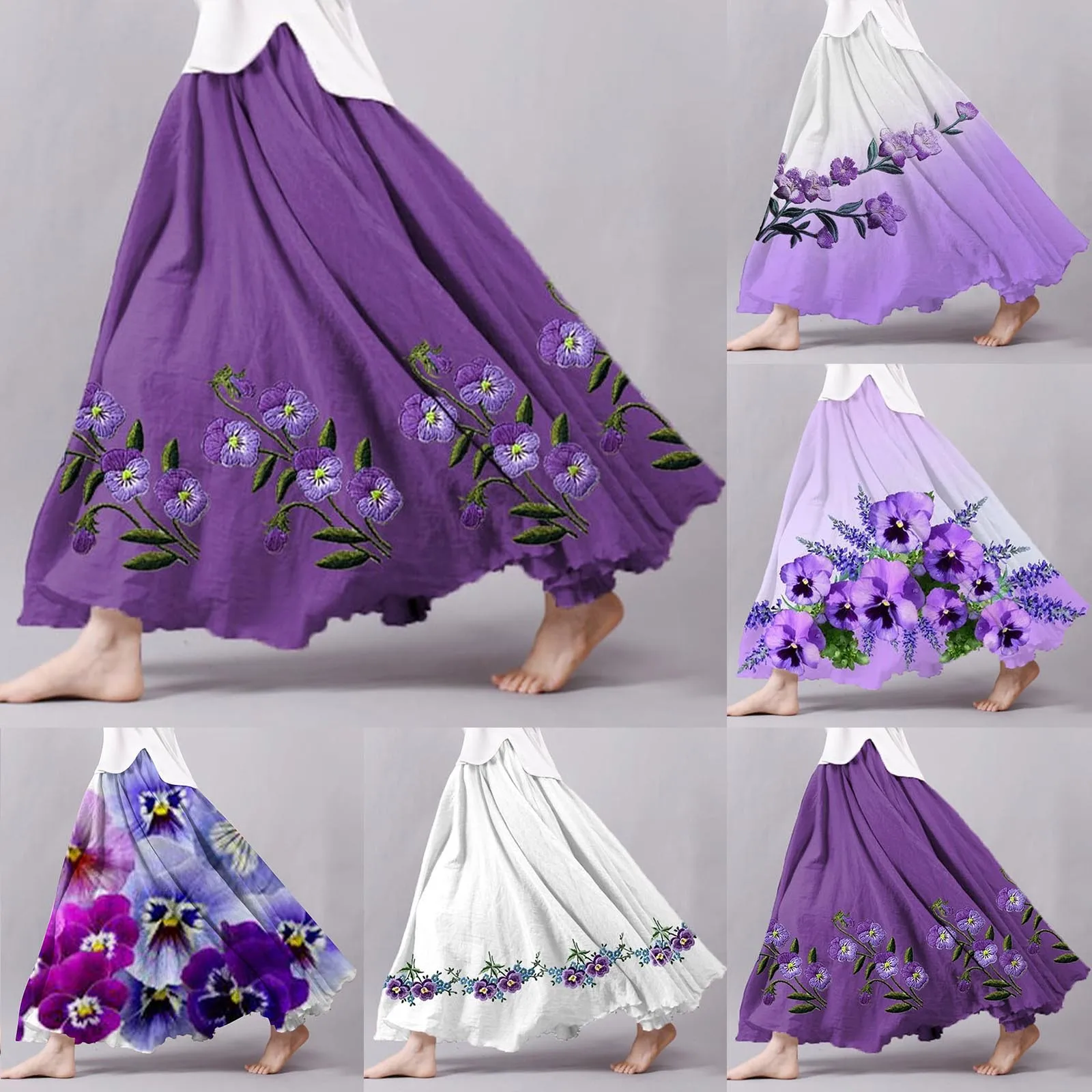 Women's Fashionable And Linen Fan Shaped Large Hem Printed Skirt Formal Skirt Crib Bed Skirts Denim Skirts for Women