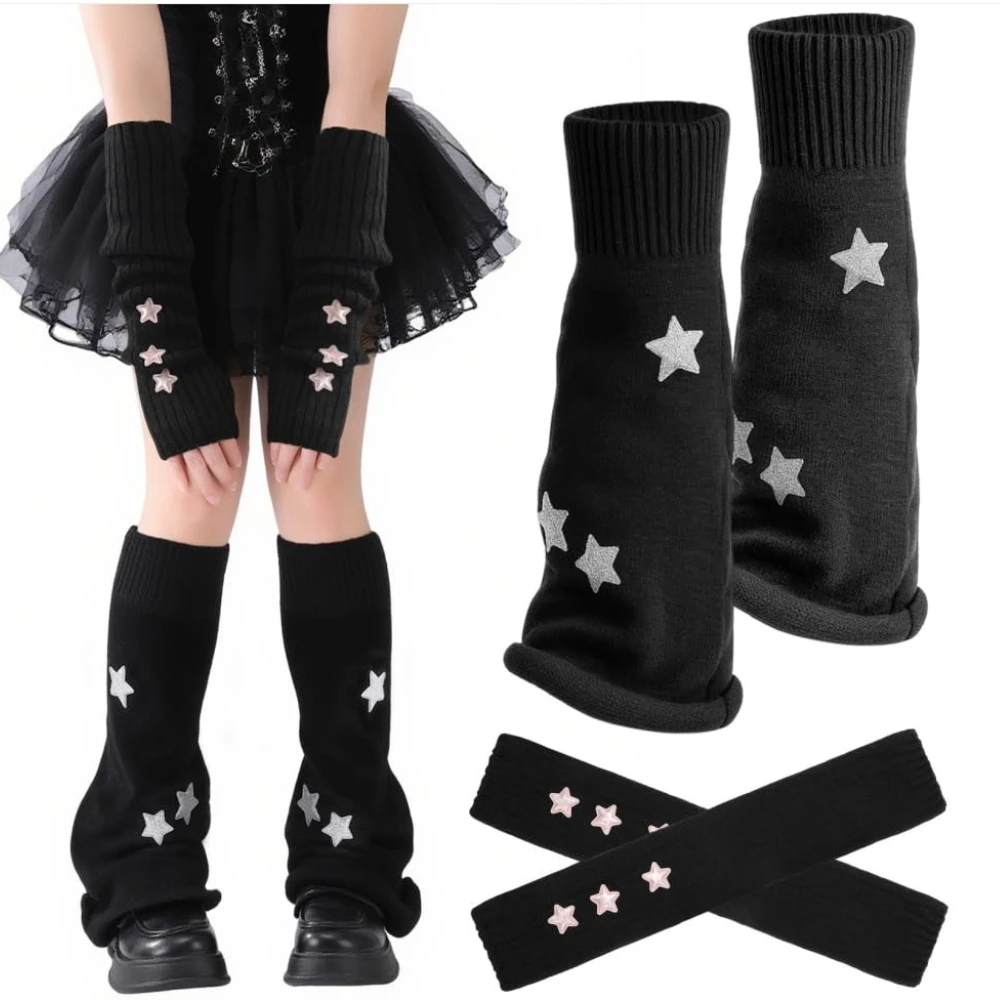 Y2K تدفئة الساق للنساء ستار ستريتوير غطاء الساق ريترو بسط مدفئات للذراع لمهرجان الهذيان