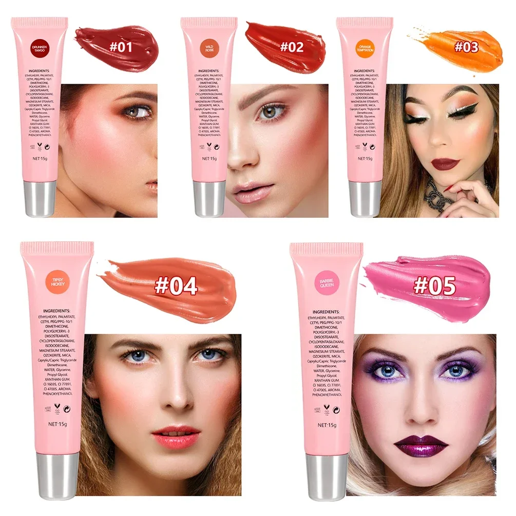 5-Farben Private Label Liquid Blush benutzer definierte 15g Pigment wasserdicht natürliche schweiß feste Pfirsich rosa schönes Gesicht mehrfarbiges Make-up