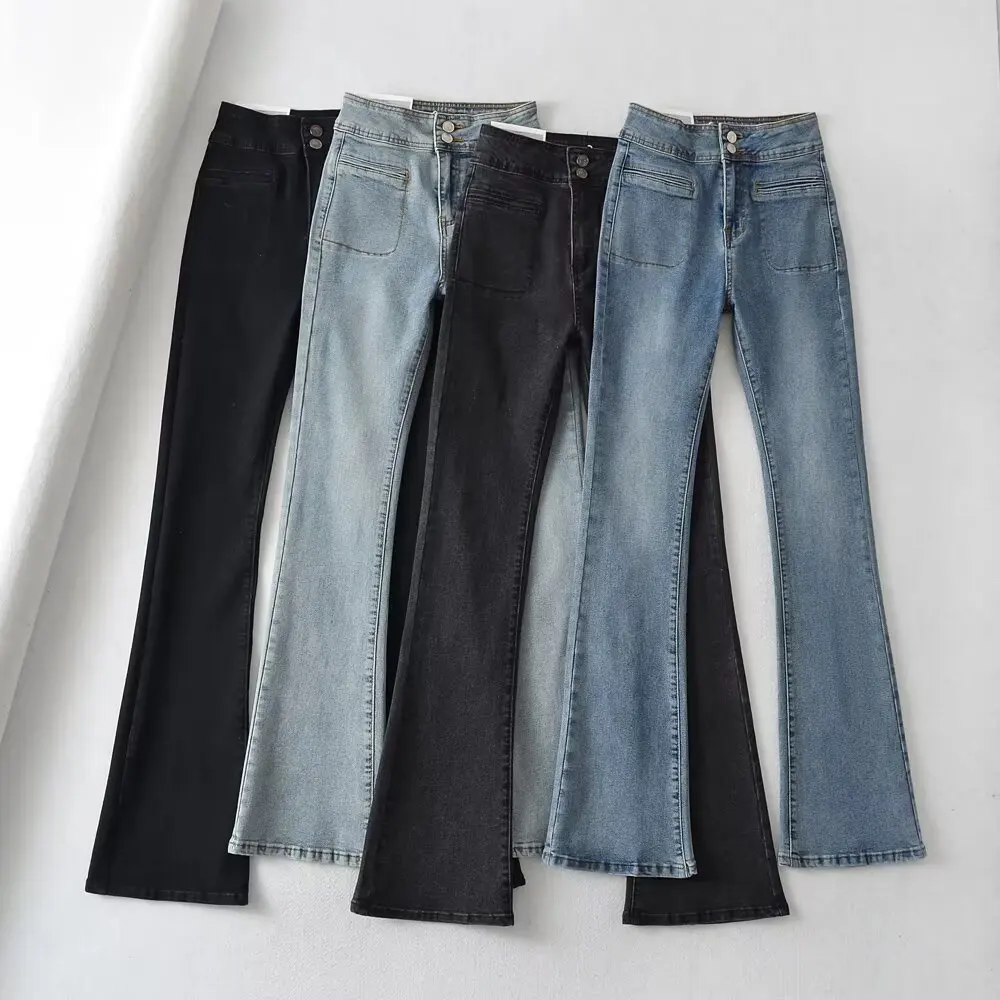 

Slimming High Waist Bell Bottom Jeans Sexy Casual Denim Pants Ladylike Spring Autumn Wear for Women mid Stretch Chinese Made
