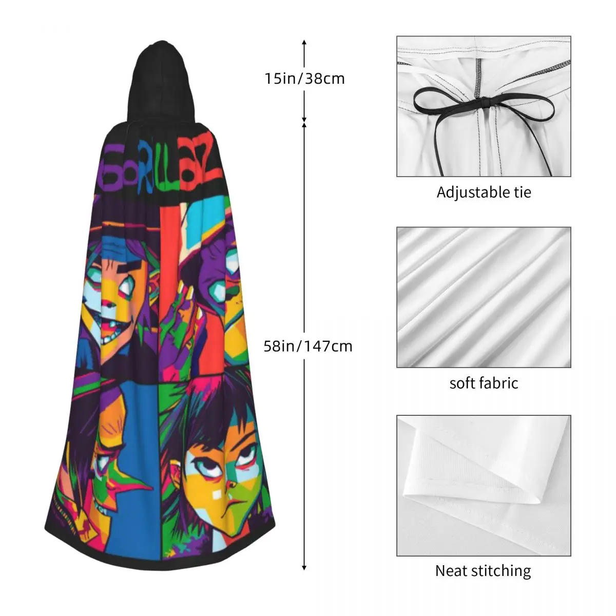 Ace Valentine By Inkylids Gorillaz عباءة طويلة بقلنسوة الساحرة في القرون الوسطى زي كيب الهالوين مصاص دماء الكبار للجنسين