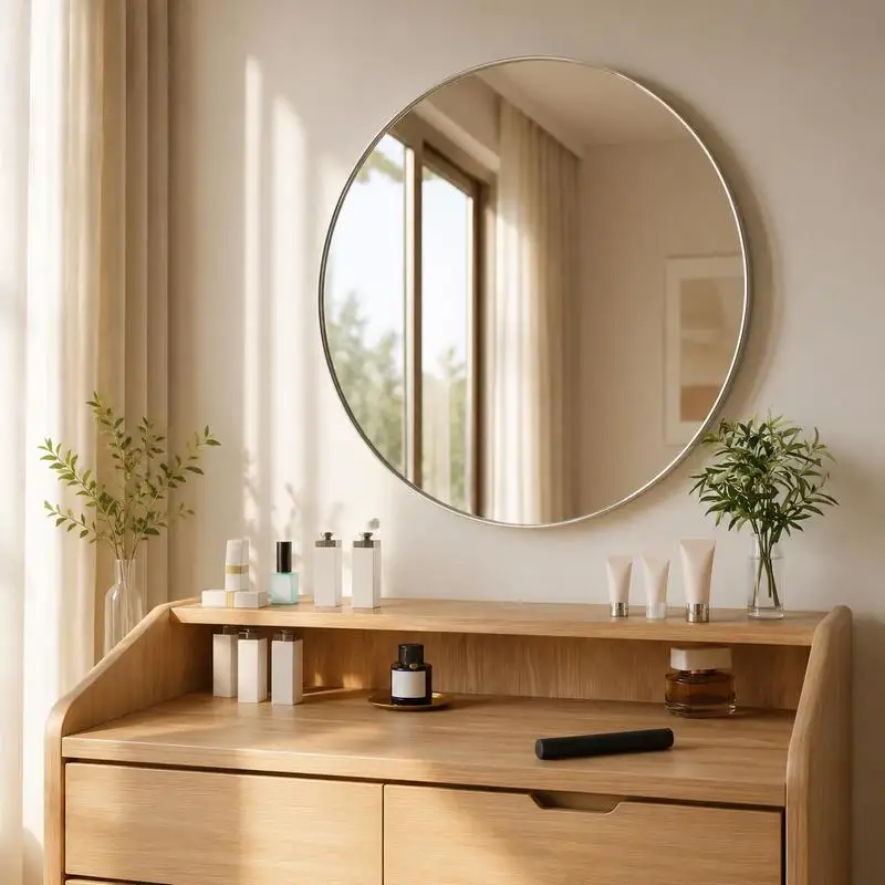 Miroir mural rond 60 cm argenté, cadre en métal, facile à nettoyer, verre de haute qualité, réflexion claire pour salle de bain, chambre à coucher, salon