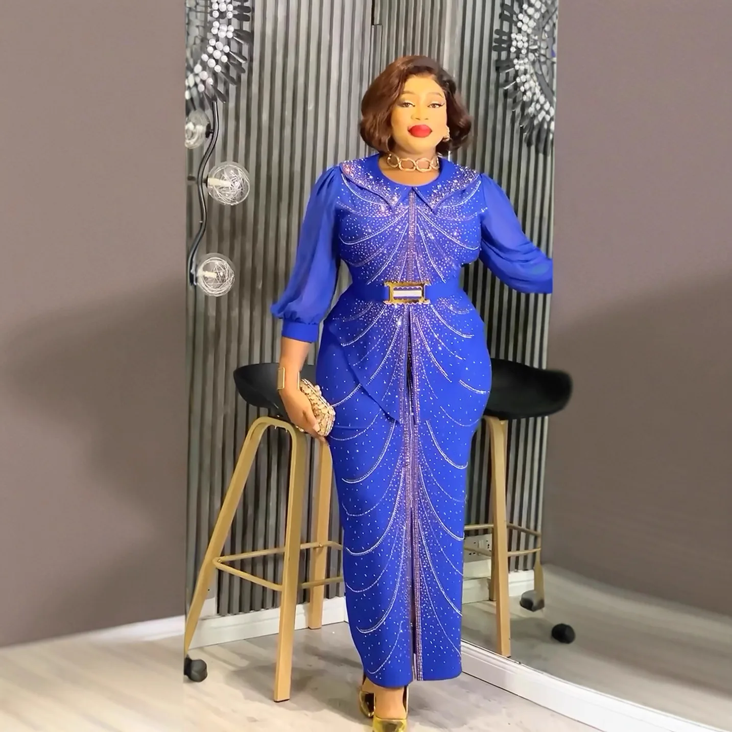 2026 فساتين الحفلات الأفريقية مقاس كبير للنساء Dashiki الماس Bodycon شق فستان طويل أنيق مسلم فساتين السهرة الزفاف #2