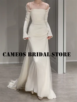 SONDR Aangepaste Zijde Satijn Trouwjurken Uit de Schouder Zeemeermin Elegante Avond Ivoor Bruid Jurken Vrouwen Bruidsjurken