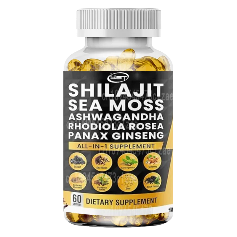Shilajit Pure Himalayan Organic Sea Moss Panax Ginseng Cordyceps Rhodiola Rosea Zinc, Fulvic Acid & Trace Minerals