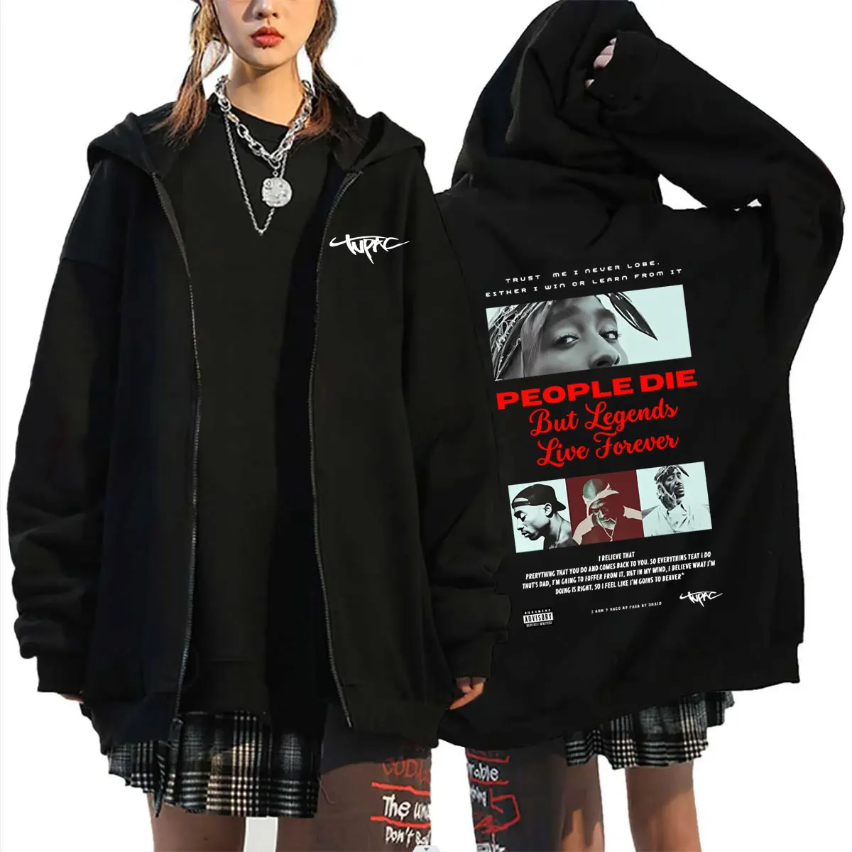 Rapper Tupac 2pac Graphic Zipper Hoodie Men Women Clothing Hip Hop Fashion Oversized Streetwear Male Casual Zip Up Jacket Coat