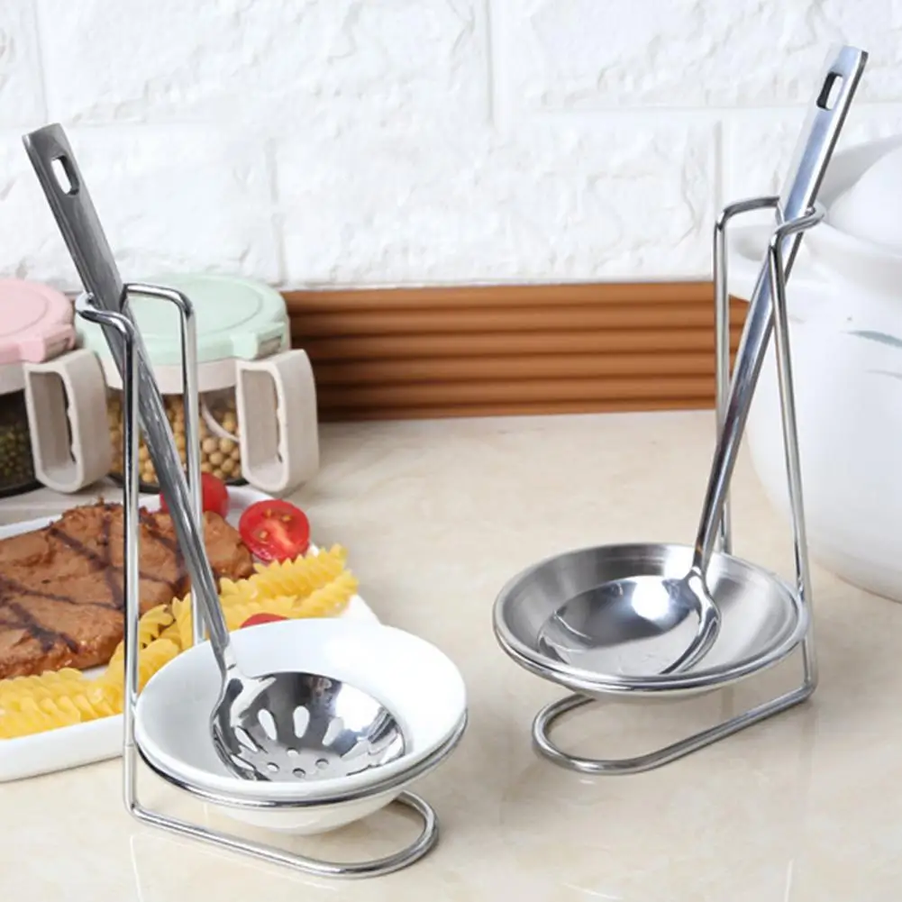 Durable Eco-friendly Soup Ladle Holder Stainless Steel Soup Spoon Rack Cooking Spatula Soup Ladle Stand for Home