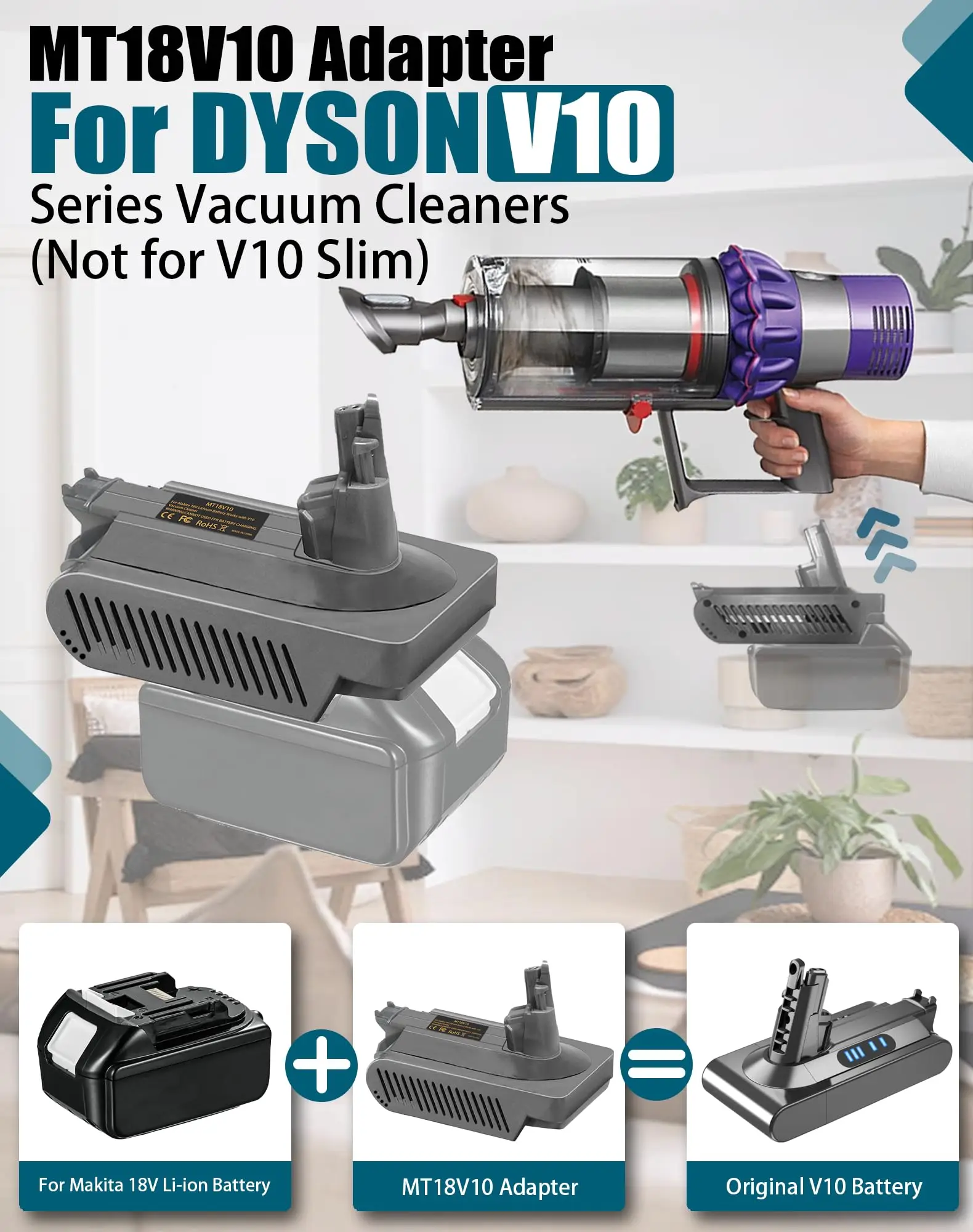 Battery Adapter for Makita/Milwaukee/DeWalt/Ryobi/Ein/Bosch/Craftsman 18V Lithium Batteries To for Dyson V10 Vacuum Cleaner