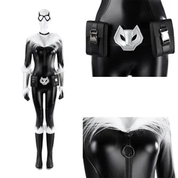 Sexy Zentai Black Cat Felicia Hardy Cosplay Fortnit e Costume Leather Jumpsuit Mask Waist Bag Accessories Halloween Uniform