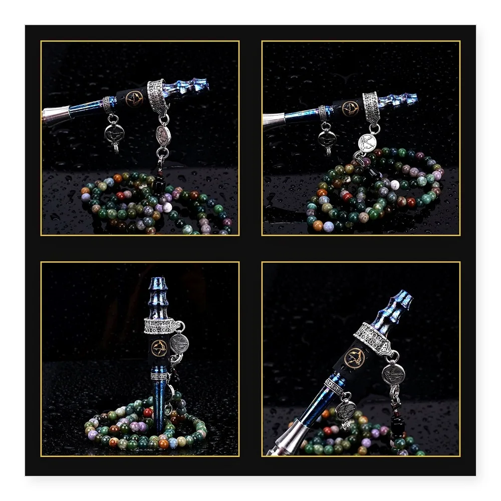 Dual-Purpose Arab Shisha Accessories: Titanium Blue Cigarette Holder with Private Stone Bead Chain