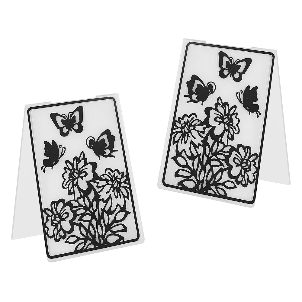 2 Pcs Flower Butterfly Plastic Embossing Folders DIY Plastic Template Craft Card Making for Handcraft Photo Album Decoration