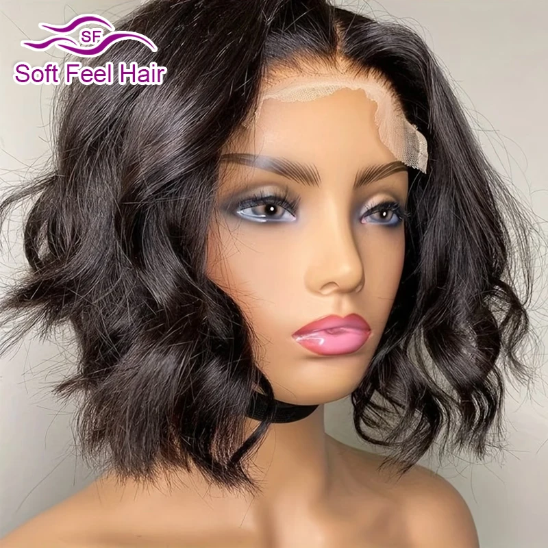 

Парик из натуральных волос 5x5 HD Lace Closure, 10 дюймов, натуральный черный, с эффектом Body Wave, предварительно прорезанный, короткий парик-боб, 150% плотность, для женщин