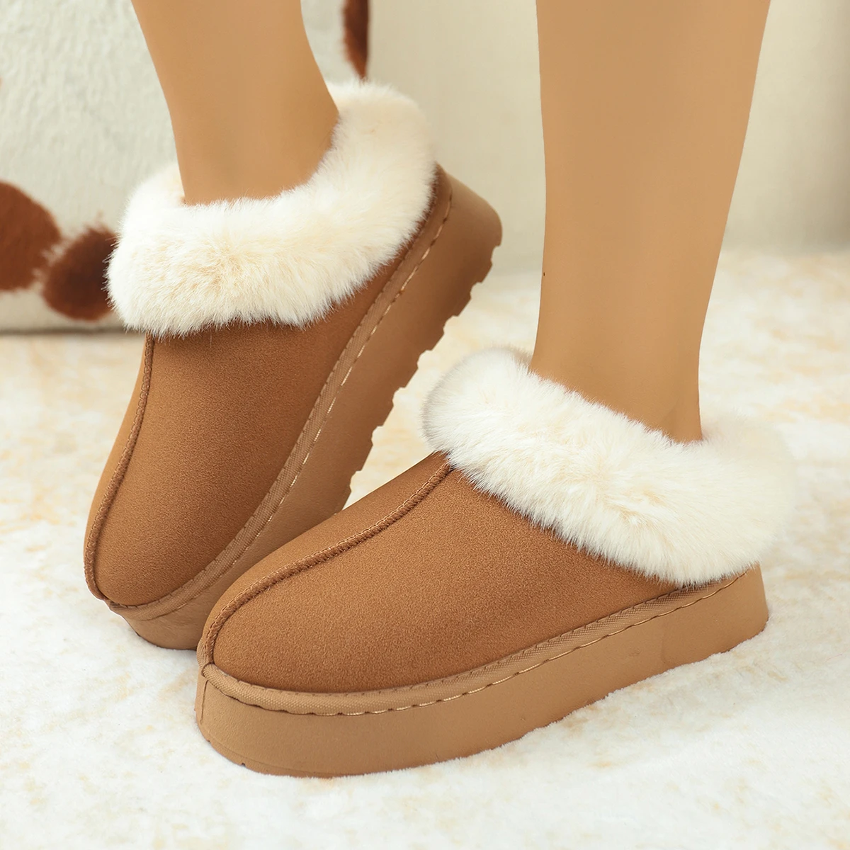 

Fashion Fluffy Platform Soft Slippers for Women Plush Warm Cotton Shoes Comfortable Non-Slip Autumn Winter Unisex Home Slipper