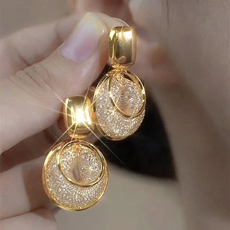 Vintage Metal Big Round Dangle Earrings for Women Exaggerated Gold Color Long Geometric Statement Earrings Jewelry 2024 New