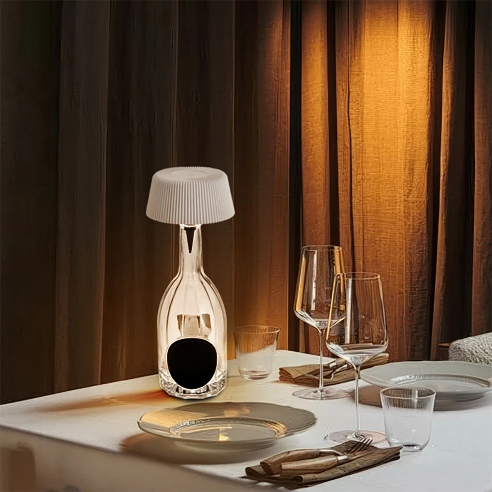 LED Wireless Bottle Table Lamp Touch Control of 3 Colors Rechargeable Reading Lamp for Restaurant Hotel Bar Bedroom Decor Light
