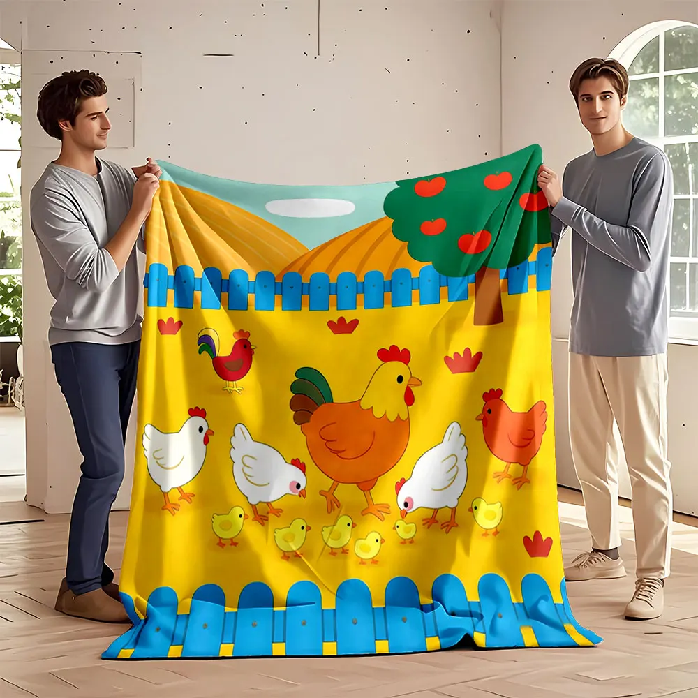 Multi SizeCartoon Farm Theme Print Warm Comfortable Blanket Home Travel Camping for Adults and Kids Luxury Gifts