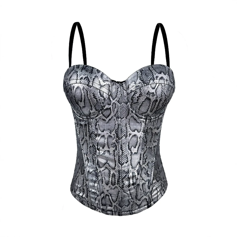 

2026 Summer European Style New Fashion Outerwear Gathering Fishbone Corset The Sexy Silver Snake-patterned Vest with Halter Top