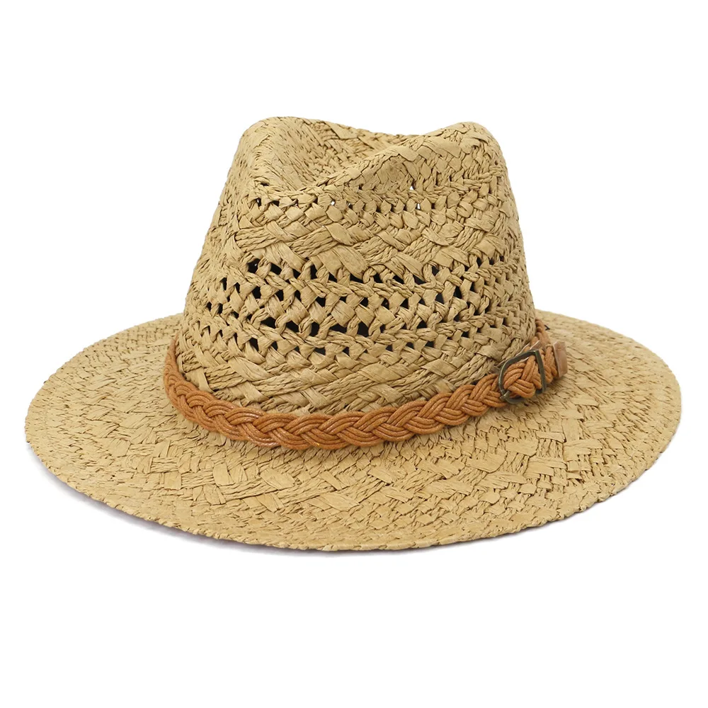 

White Straw Sun Hat Handmade Knit Panama Hat Beach Womens Summer Caps Sombrero Female Fedora Khaki Casual Ladies Chapeau Fashion