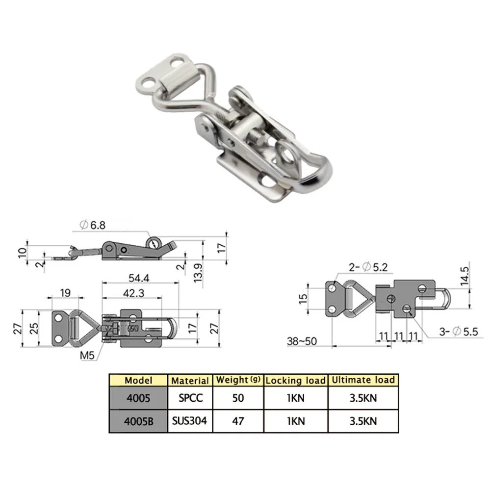 Lever Lock Hasp Stainless Steel Hasp Lock Latch Self-Locking Adjustable 38-50mm Sliding Door Furniture Hardware