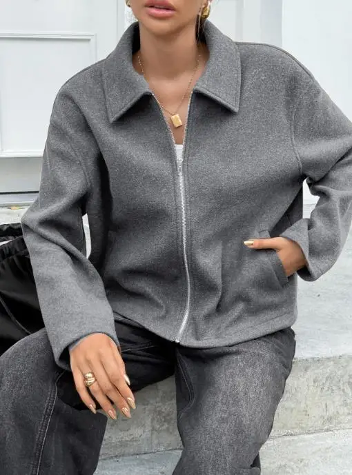 Kurtka damska 2025 jesień i zima elegancka i modna Y2K popularna uniwersalna kurtka z długim rękawem odzież damska