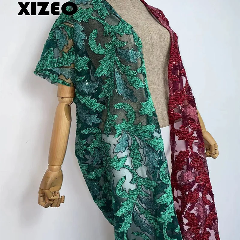 XIZEO Elegant Autumn Winter Women Cardigan Kaftan Transpare African Holiday Free Size Long Sleeve Party Wedding Gift Kimono