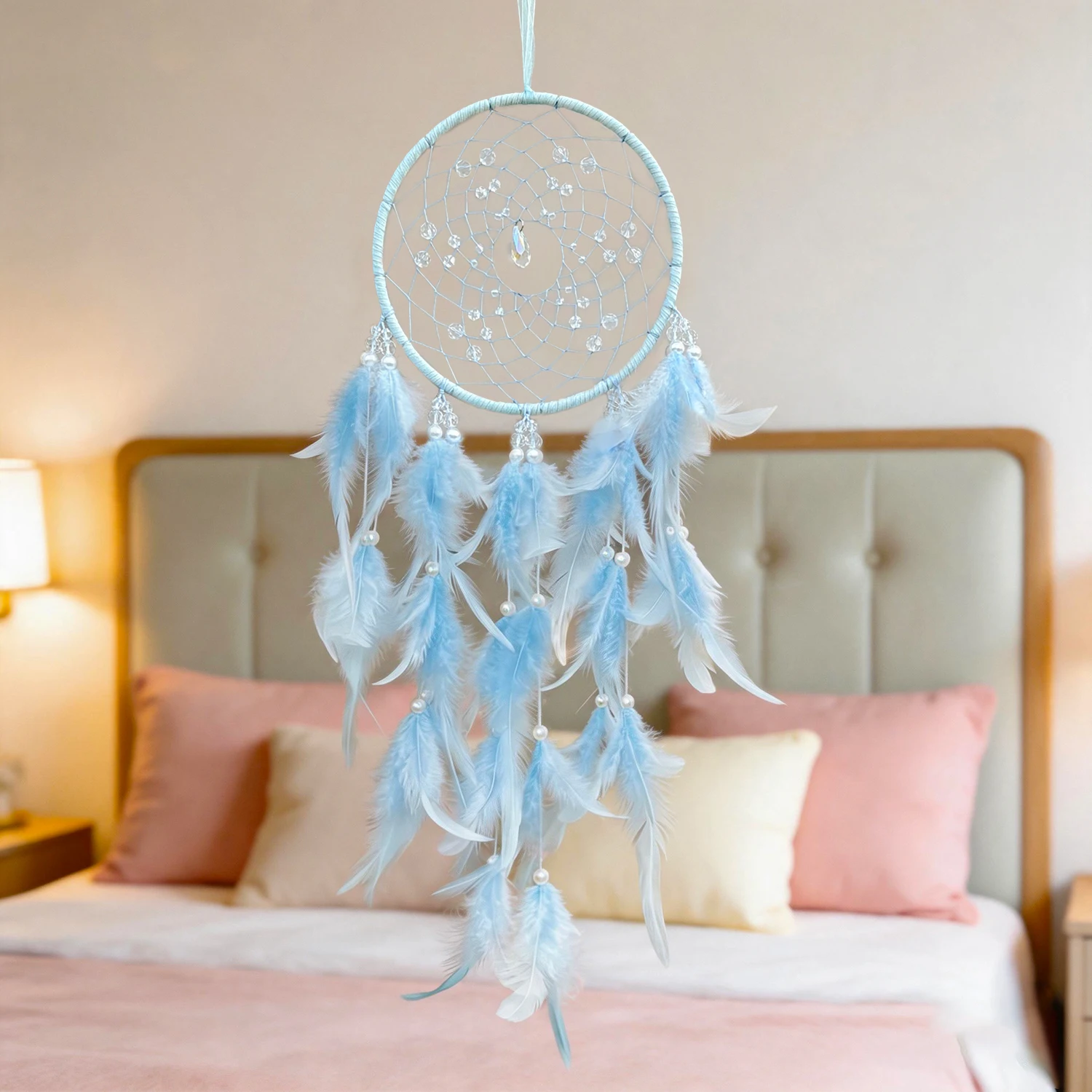 Pink Feathers Dream Catcher Wall Hangings Decorations With Beads Large Door Pendants Handmade Wind Chime For Girl  Holiday Gifts