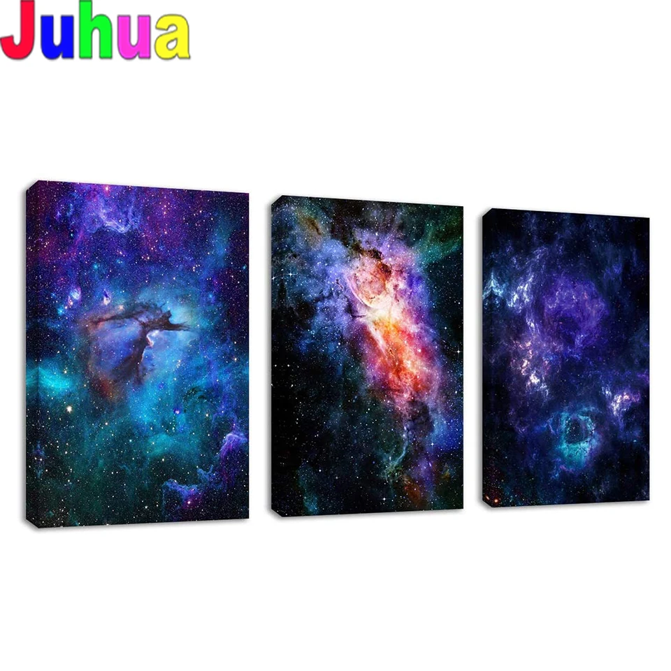 

5d diy diamond painting 3 Pieces Nebula Milky Way Outer Space God diamond embroidery full Square Round drill diamond mosaic,